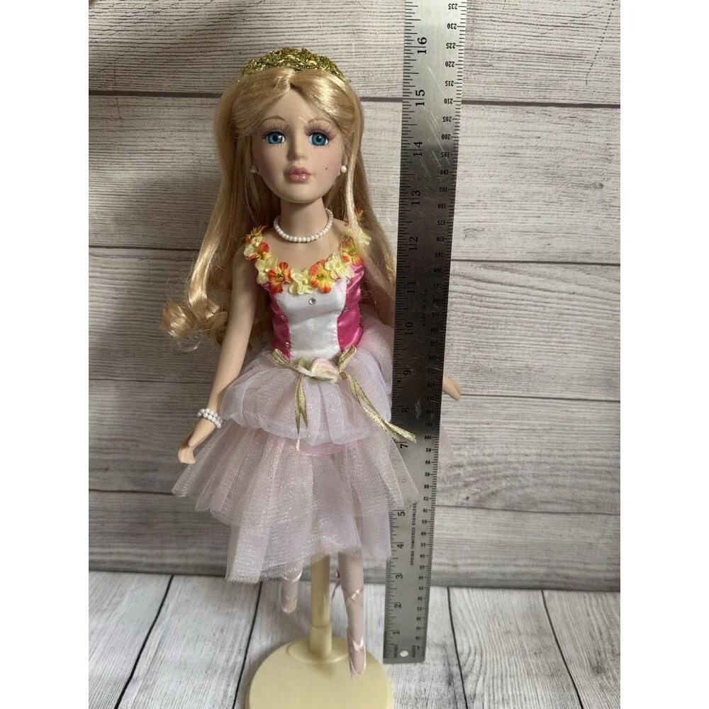 16” Porcelain Doll Ballerina Doll With Stand  NWOB